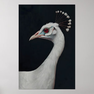 Impresión de arte de pavo real blanco, retrato de