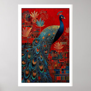 Impresión de arte de pavo real indio, diseño de av