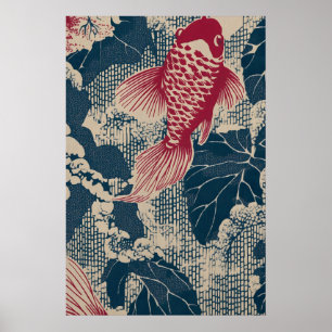 Impresión de arte de peces dorados japoneses vinta