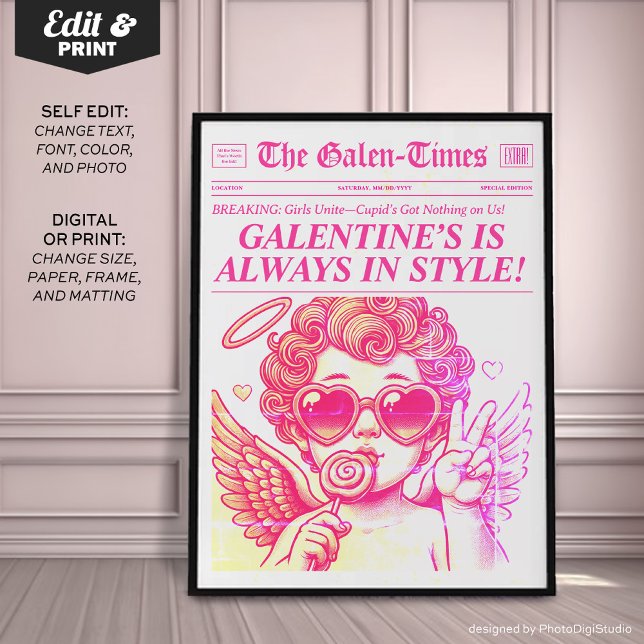 Impresión de arte de periódicos de moda, regalo de (Personalized Trendy Newspaper Art Print, Custom Galentines Gift Poster)