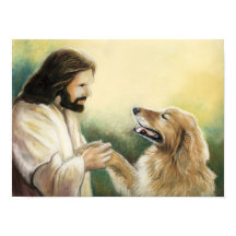 Impresión de arte de perro de Jesús y Golden Retri