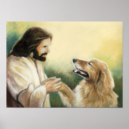 Impresión de arte de perro de Jesús y Golden Retri