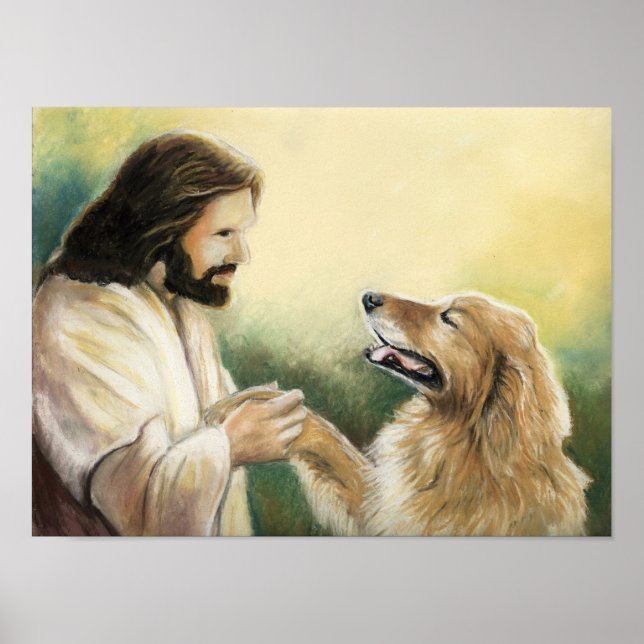 Impresión de arte de perro de Jesús y Golden Retri (Frente)