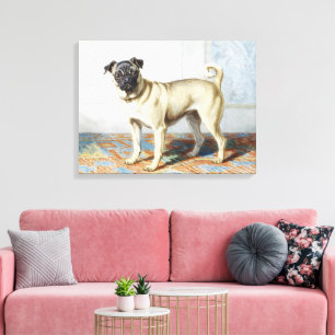 Impresión de arte de perro pug con acuarela vintag