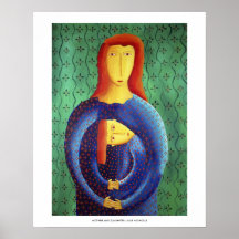 Impresión de arte de pintura de madre e hija