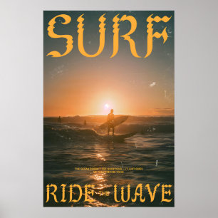 Impresión de arte de puesta de sol de surf Ola del