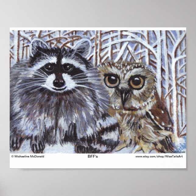 Impresión de arte de Raccoon y Owl de BFF (Frente)