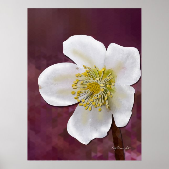 Impresión de arte de rosa de invierno de alta poli (Frente)