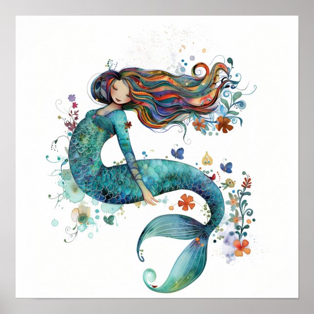 Impresión de Arte de Sirena con Acuarela Caprichos (Frente)