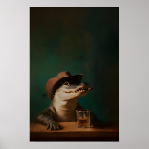 Impresión de arte de vaquero de caimán, oeste anim