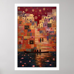 Impresión de arte de Varanasi Lotos en flor, rojo