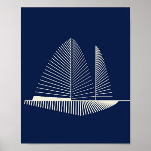 Impresión de arte de velero minimalista azul marin