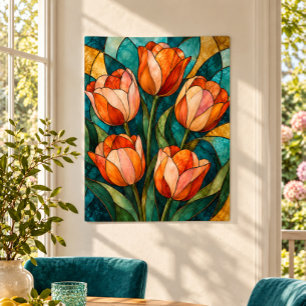 Impresión de arte de ventana de tulipán en ámbar