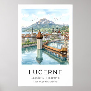 Impresión de arte de viaje de Lucerna Paisaje urba