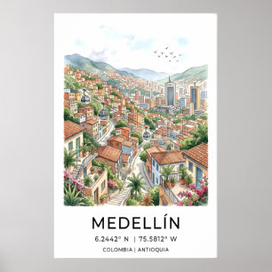 Impresión de arte de viaje de Medellín Boho Acuare