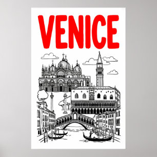 Impresión de arte de viaje de Venecia, góndola y b