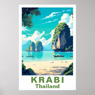Impresión de arte de viaje vintage de Krabi Tailan