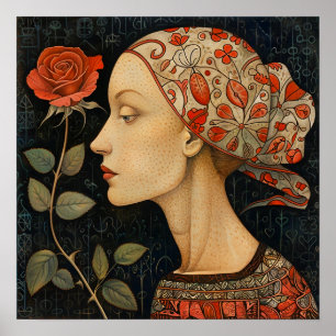 Impresión de arte decorativo de retrato femenino