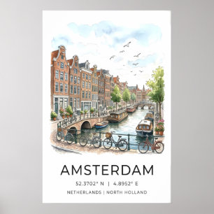 Impresión de arte del canal de Ámsterdam Acuarela 
