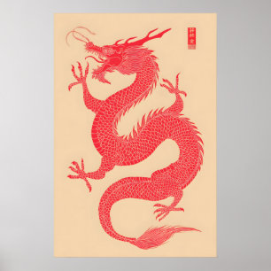 Impresión de arte del dragón rojo chino – Tradicio