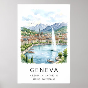 Impresión de arte del frente del lago de Ginebra, 