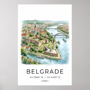Impresión de arte del paisaje urbano de Belgrado -