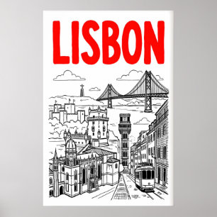 Impresión de arte del paisaje urbano de Lisboa - M