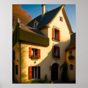 Impresión de arte digital de casa de campo frances