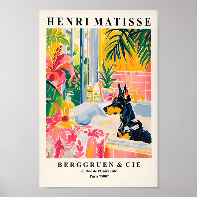 Impresión de arte doberman, arte de pared de baño  (Frente)