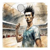 Impresión de arte en acuarela de bádminton