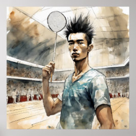 Impresión de arte en acuarela de bádminton