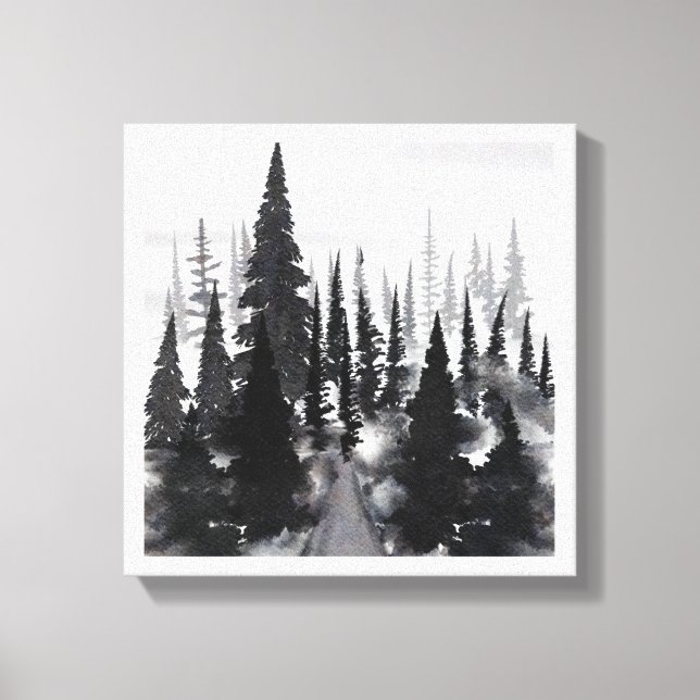 Impresión de arte en acuarela de bosque de pino mo (Anverso)