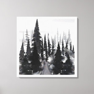Impresión de Arte en Acuarela de Bosque de Pinos M