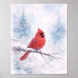 Impresión de arte en acuarela de cardenal rojo de 
