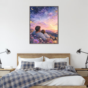 Impresión de arte en acuarela de padre e hijo mira