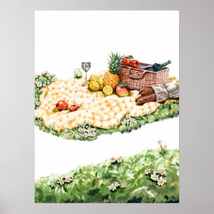 Impresión de arte en acuarela de picnic de verano