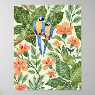 Impresión de arte en acuarela tropical de la jungl