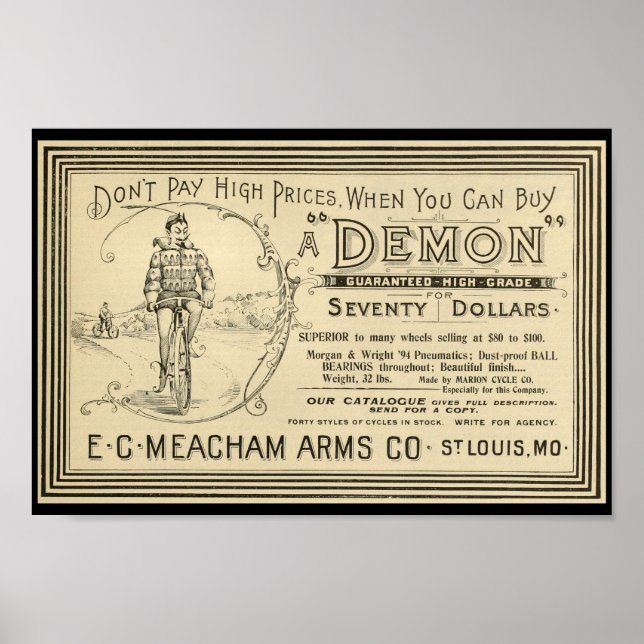 Impresión de arte en bicicleta de Demón 1894 (Frente)