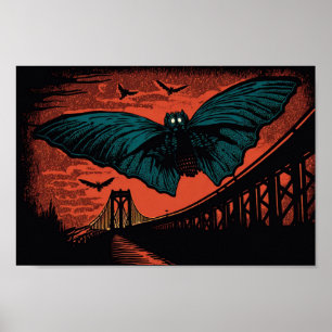 Impresión de arte en Woodcut de Spooky Mothman y B