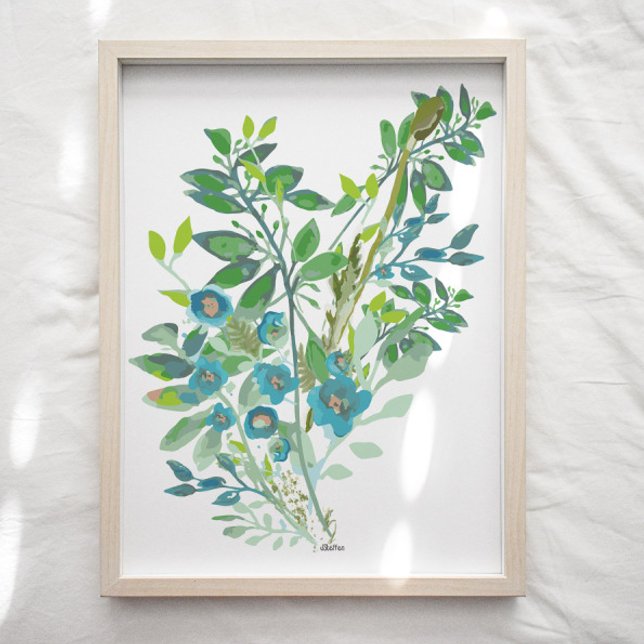 Impresión de arte floral (Floral Art Print in blues and greens from Studio Posies. )