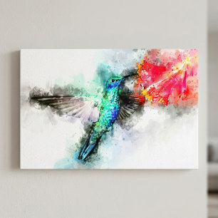 Impresión de Arte Floral de Acuarela de Colibrí Vi