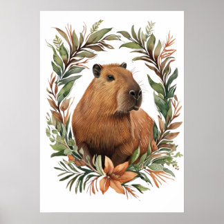 Impresión de arte floral de Capybara