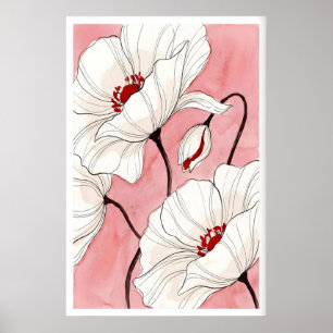 Impresión de Arte Floral Ink Poppy con Líneas Fina