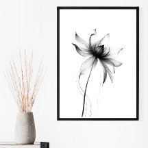 Impresión de arte floral Minimalista monocromático