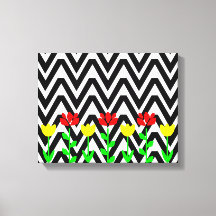 Impresión de arte floral moderno Chevron y Flores