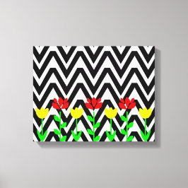 Impresión de arte floral moderno Chevron y Flores