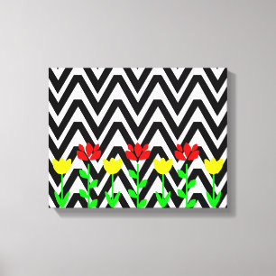 Impresión de arte floral moderno Chevron y Flores