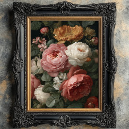 Impresión de arte floral oscuro y romántico antigu