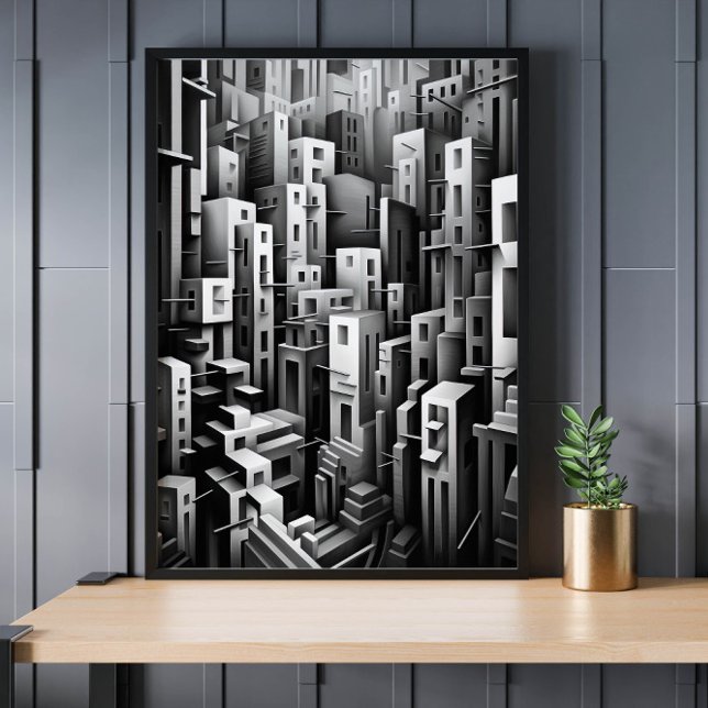 Impresión de arte geométrico abstracto en blanco y (Subido por el creador)