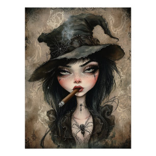 Impresión de arte gótico de Halloween de la bruja 